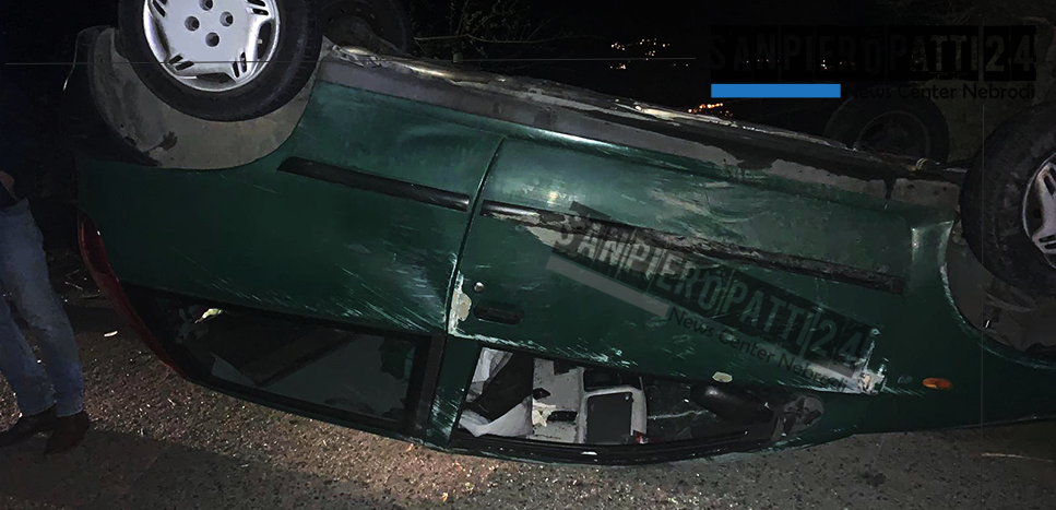 SAN PIERO PATTI – Incidente stradale autonomo. Auto esce fuori strada e si ribalta, 2 feriti