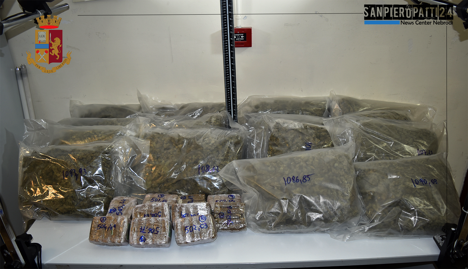 MESSINA – Rinvenuti e sequestrati 16,3 kg. di marijuana e 5 kg circa di hashish. Arrestato 45enne
